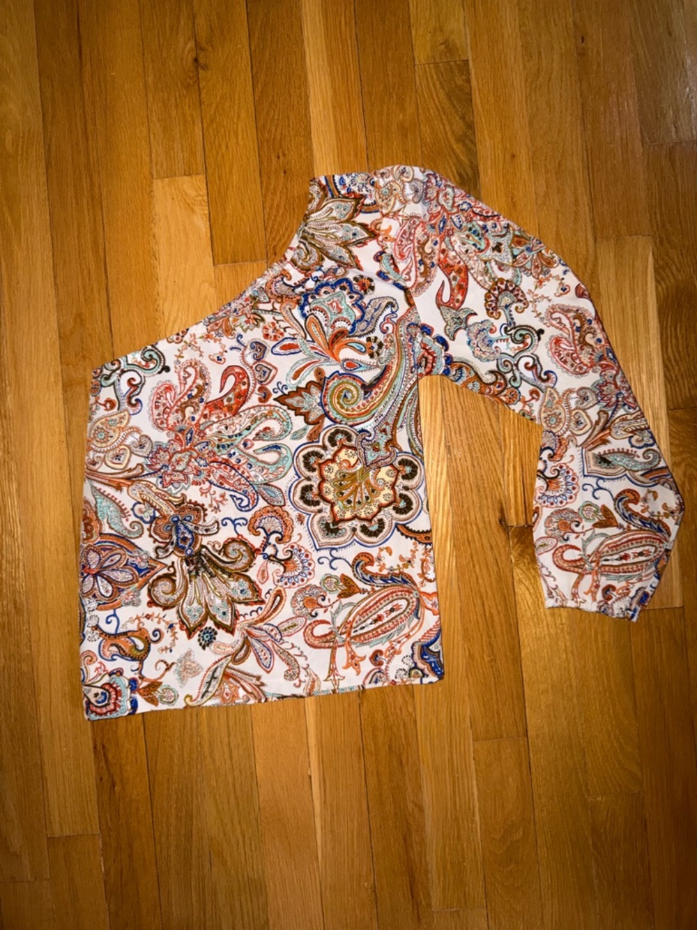 SHEIN One-Shoulder Asymmetrical Paisley Print Blouse with Multi-Colored Accents